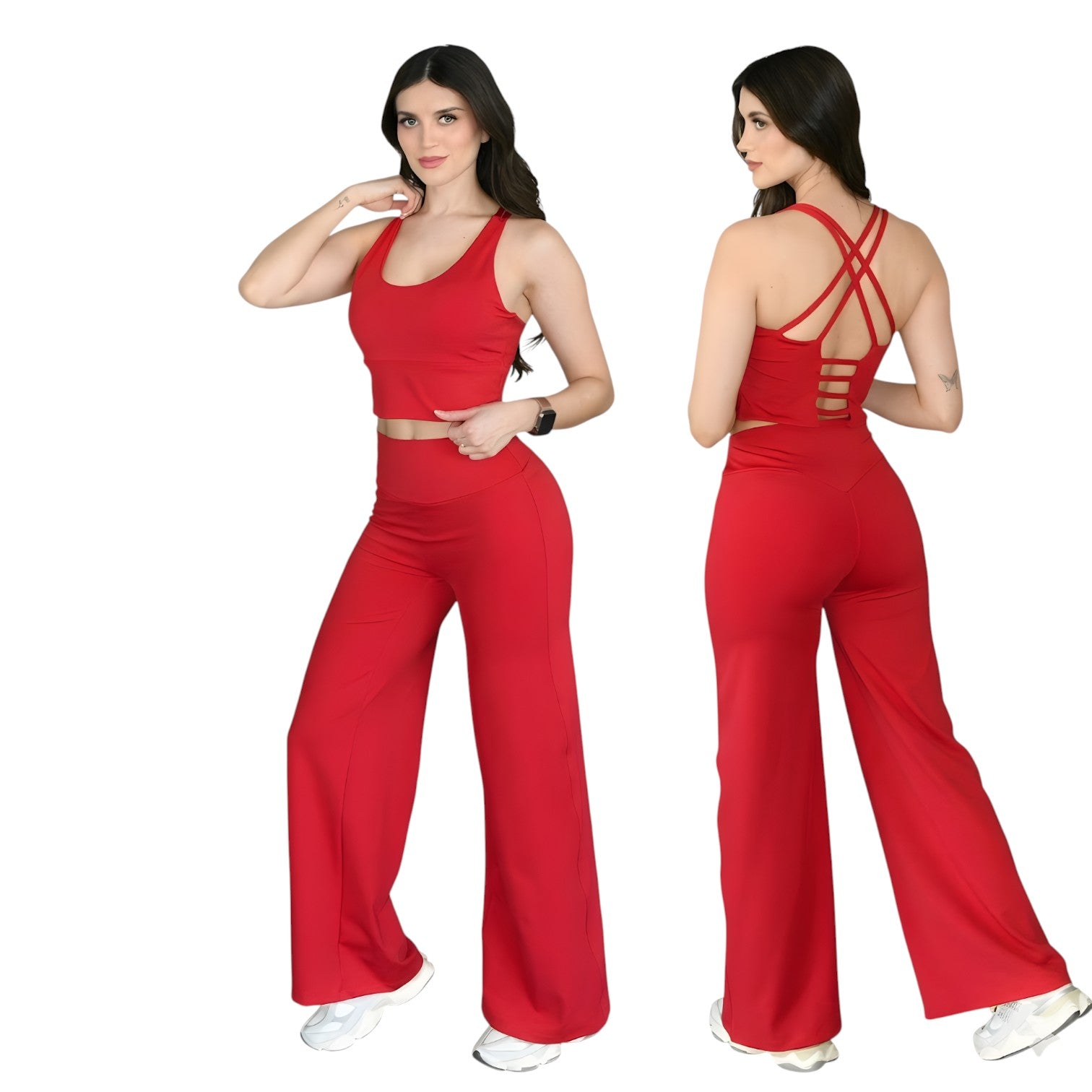 Coordinado 2 Piezas – Crop + Pantalón Pata Ancha